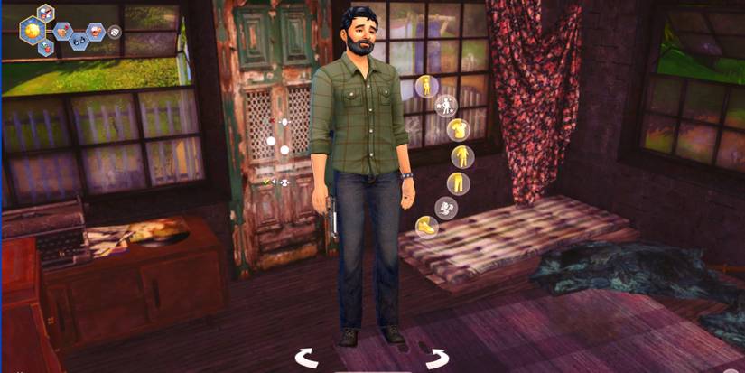 Apocalyptic CAS background in The Sims 4, showing a derelict room indoors