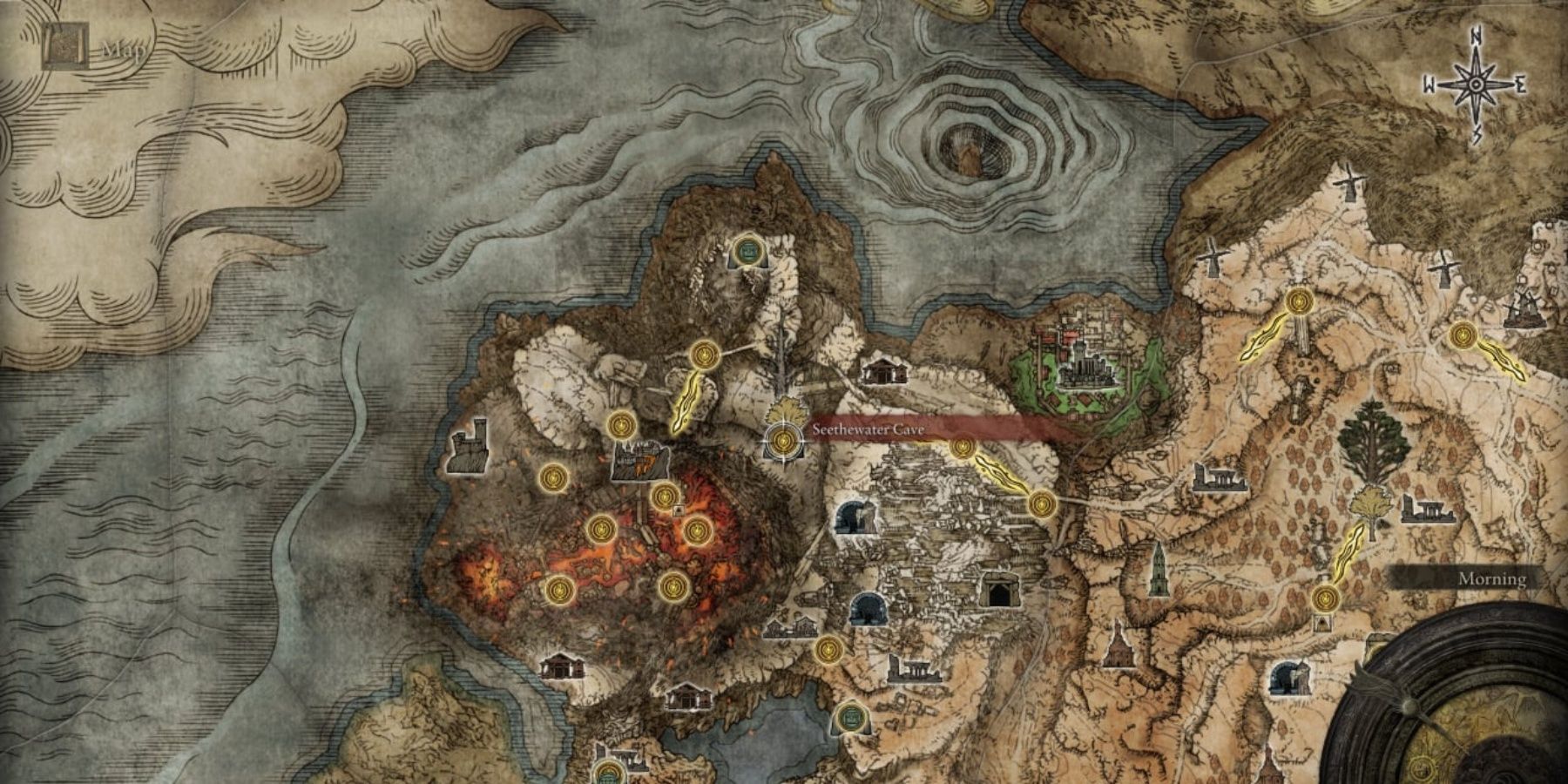 Seethewater Cave in elden ring map