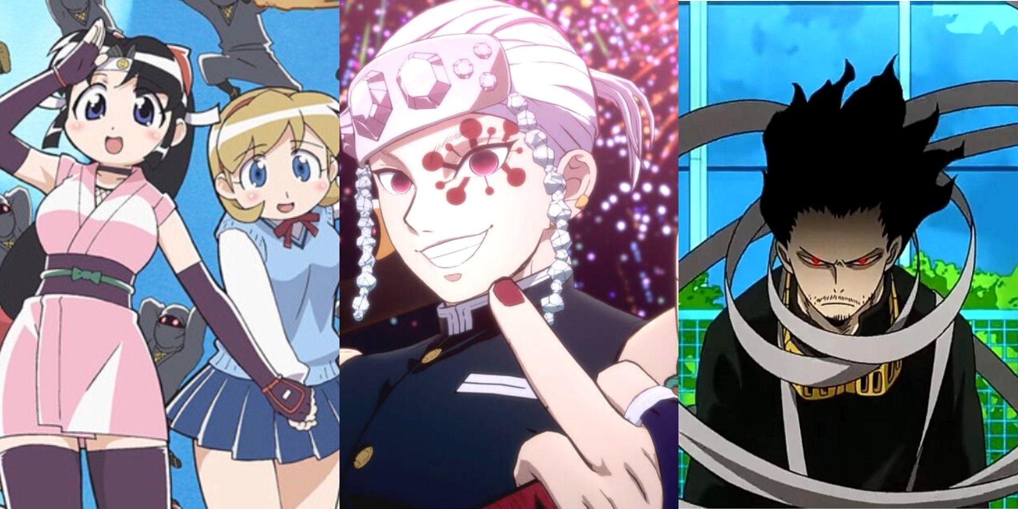 Shinobu and Kaede in Ninja Nonsense, Tengen Uzui in Demon Slayer, Shota Aizawa in My Hero Academia