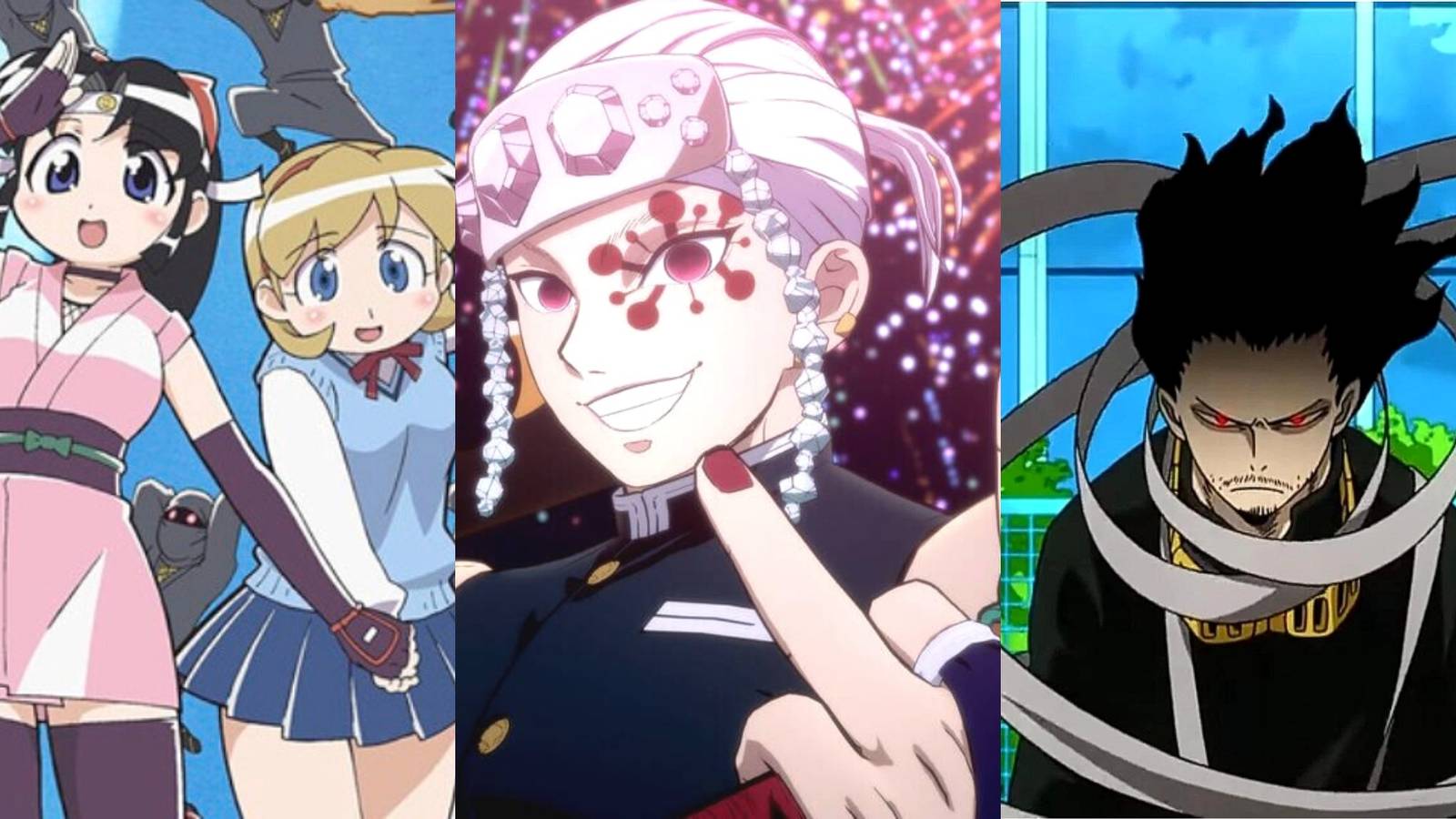 Shinobu and Kaede in Ninja Nonsense, Tengen Uzui in Demon Slayer, Shota Aizawa in My Hero Academia