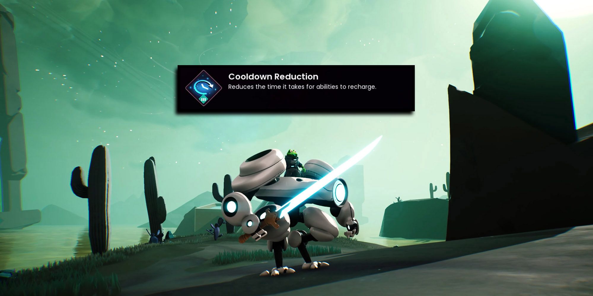 Giant's Shoulder - A frog looking around on a new planet with a cooldown reduction skill on top