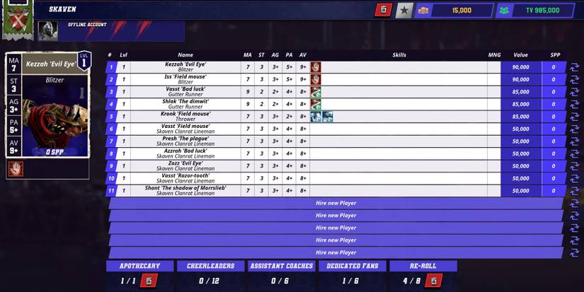Skaven Team in Blood Bowl 3