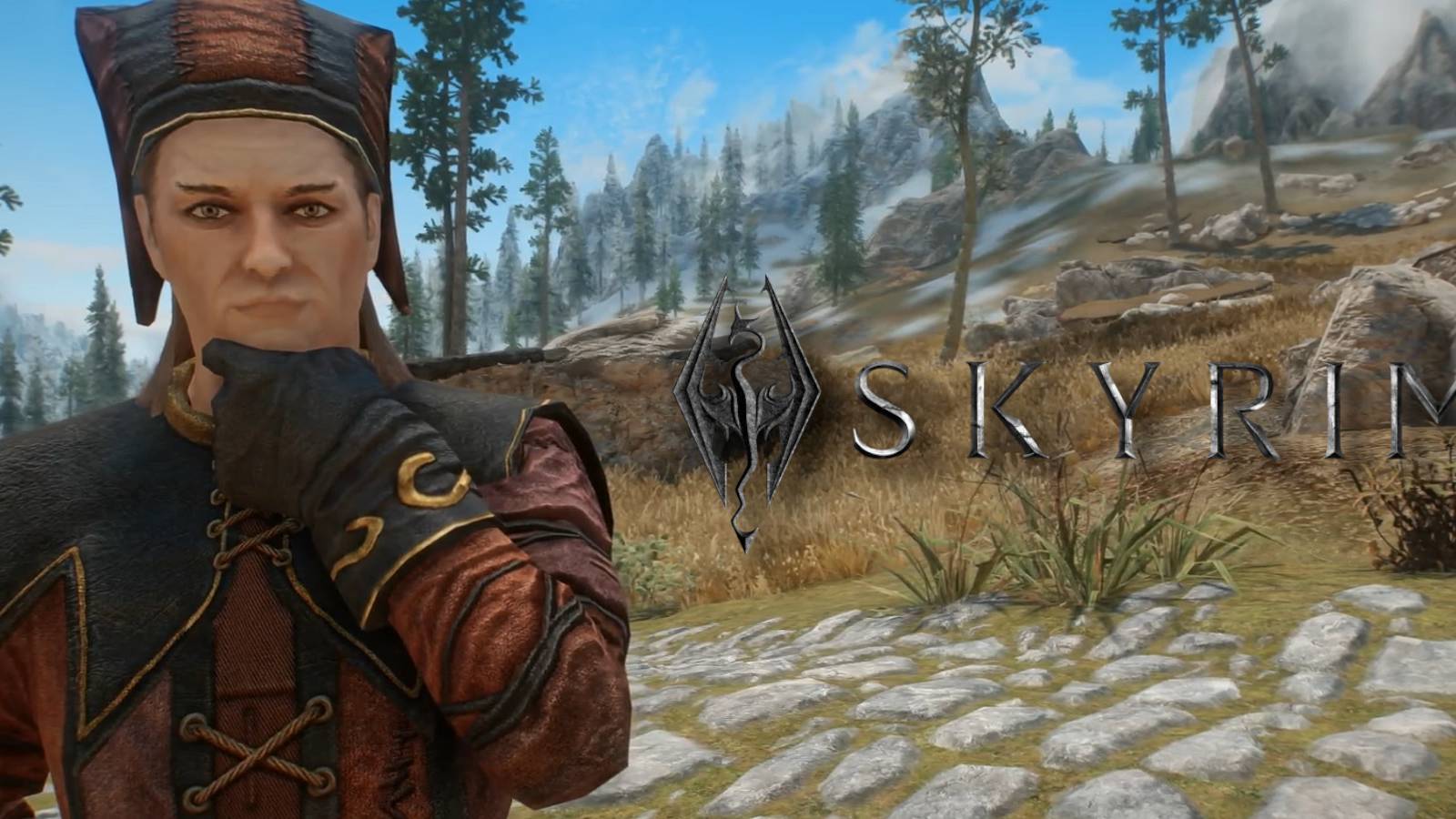An image of Cicero the jester from Skyrim stood next to the game's logo.