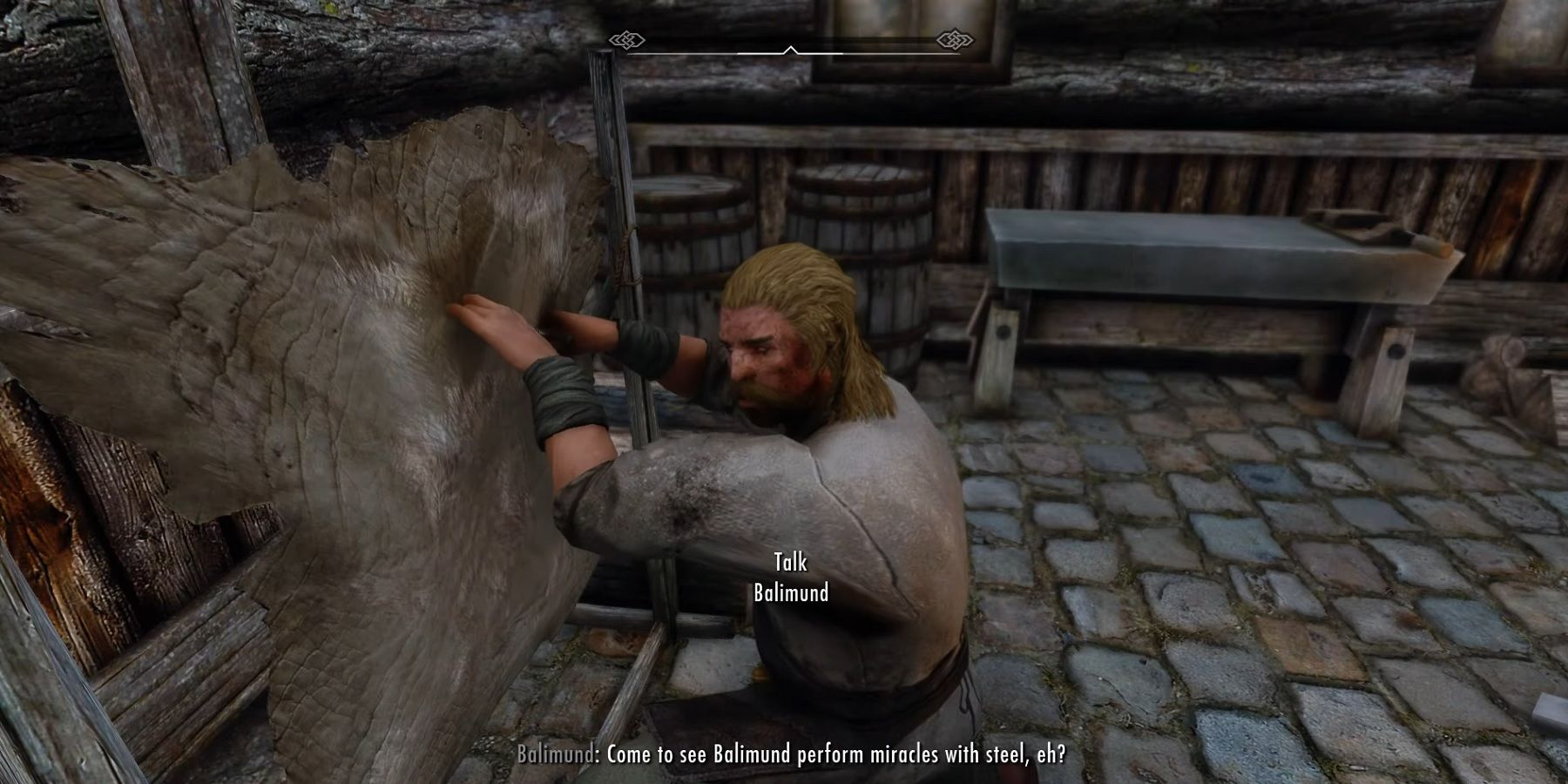 Skyrim Player Baffled When Riften Blacksmith Inexplicably Buffs Up   Skyrim Riften Balimund 