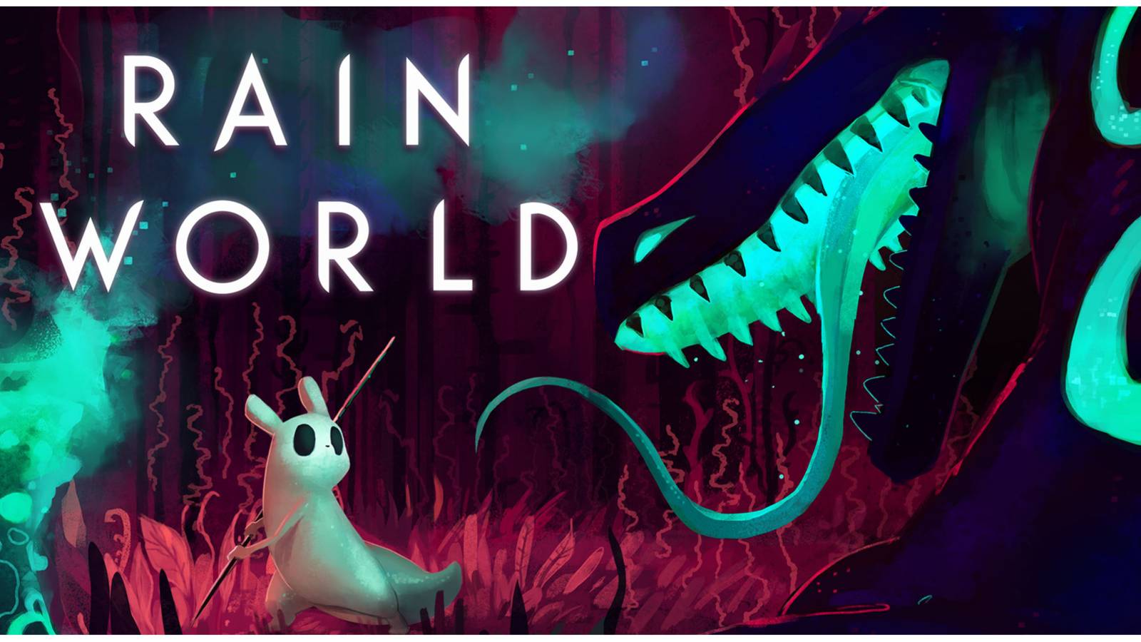 Slugcat and Cyan Lizard in Rain World