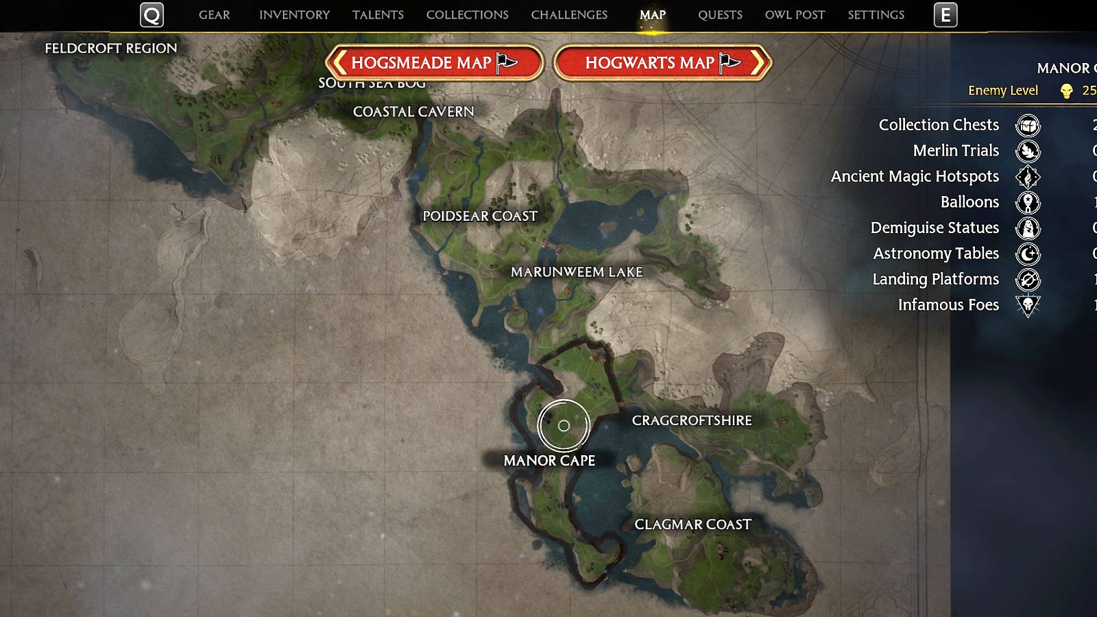 solve all merlin trials in manor cape hogwarts legacy