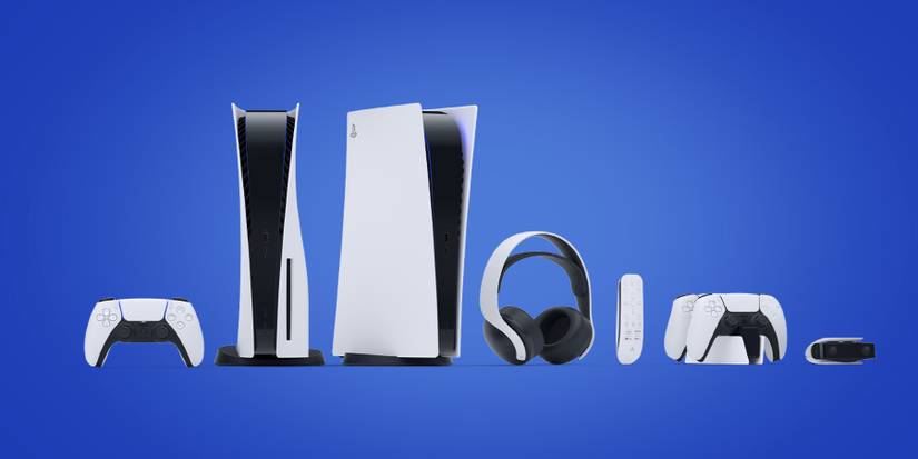 Sony's PlayStation 5 console with assorted peripherals.