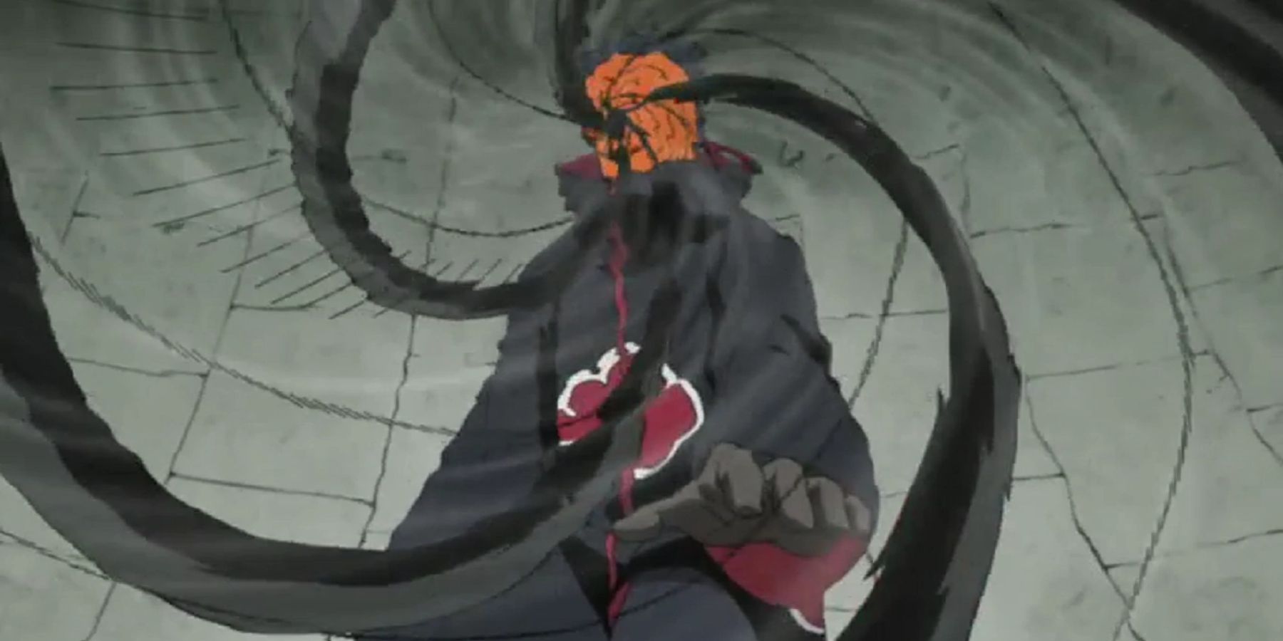 Obito using Kamui to escape from Danzo's final attack in Naruto: Shippuden