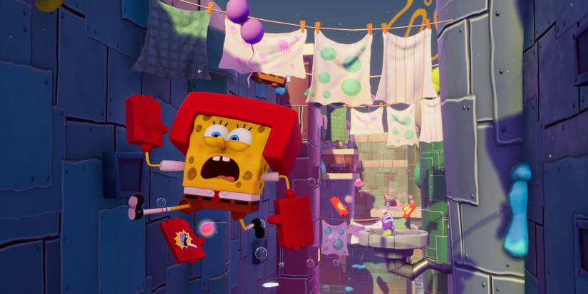 SpongeBob karate kicking to the left in SpongeBob SquarePants: The Cosmic Shake