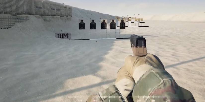 Player takes out enemies at close range using a pistol