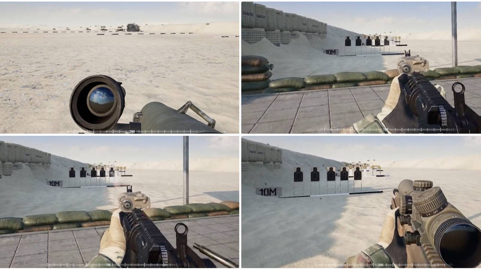 Player uses different weapons for target practice