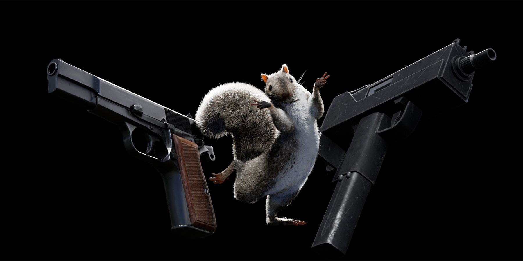 squirrel gun pose handgun