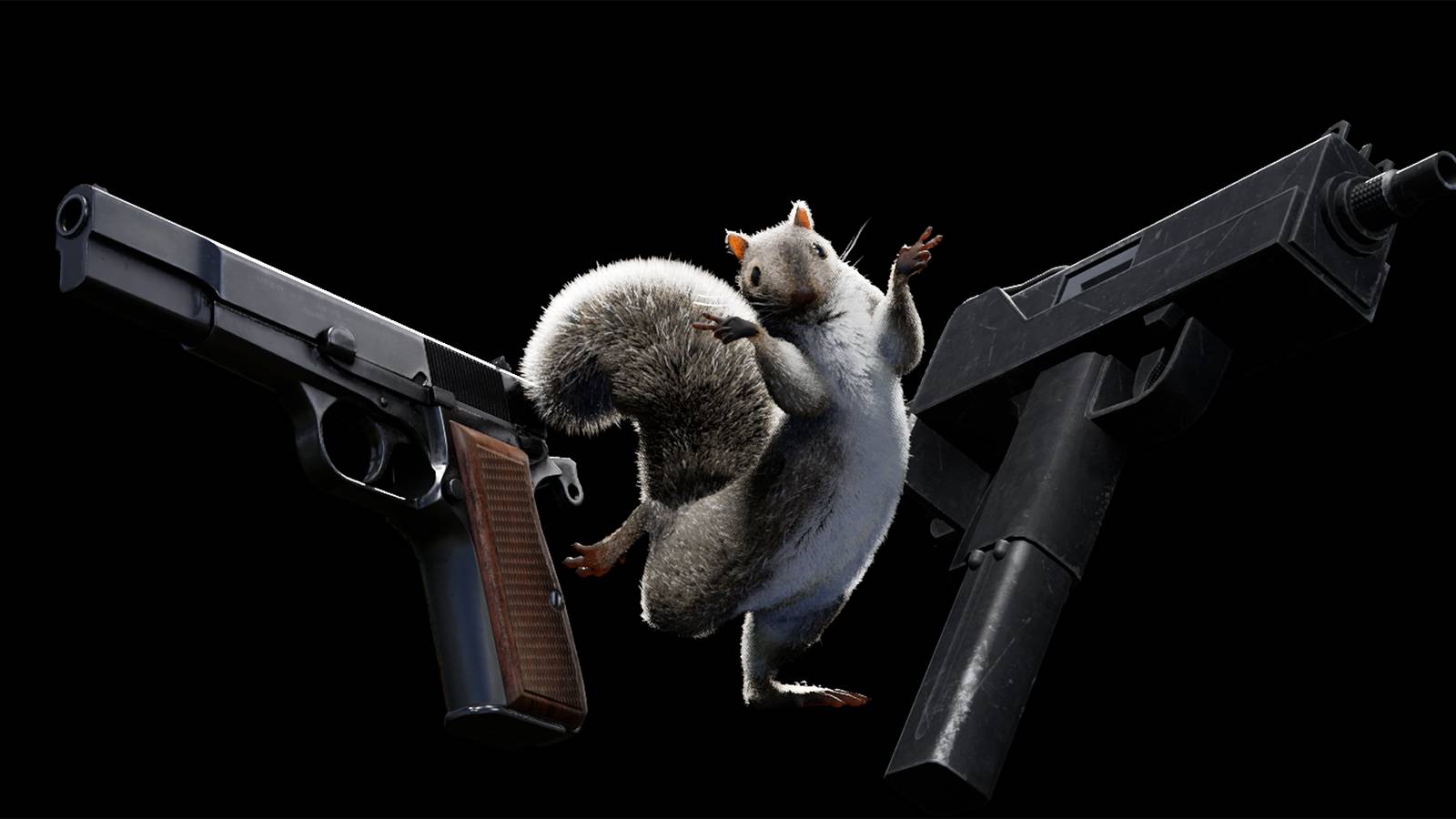 squirrel gun pose handgun