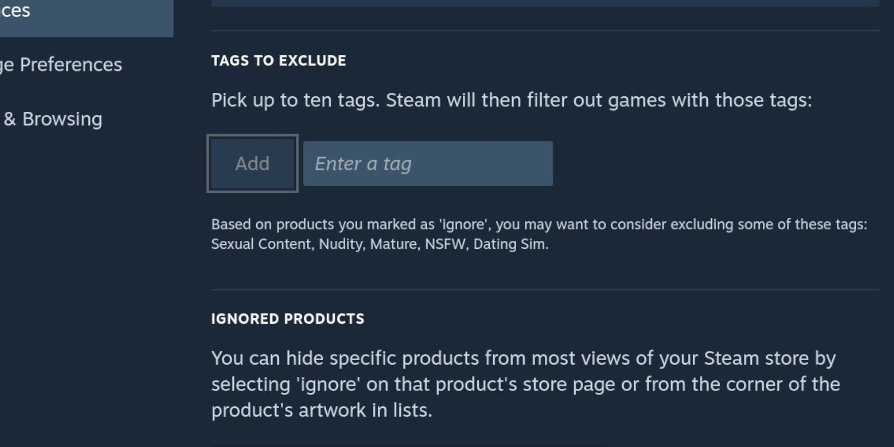 steam deck mature content tags filtering