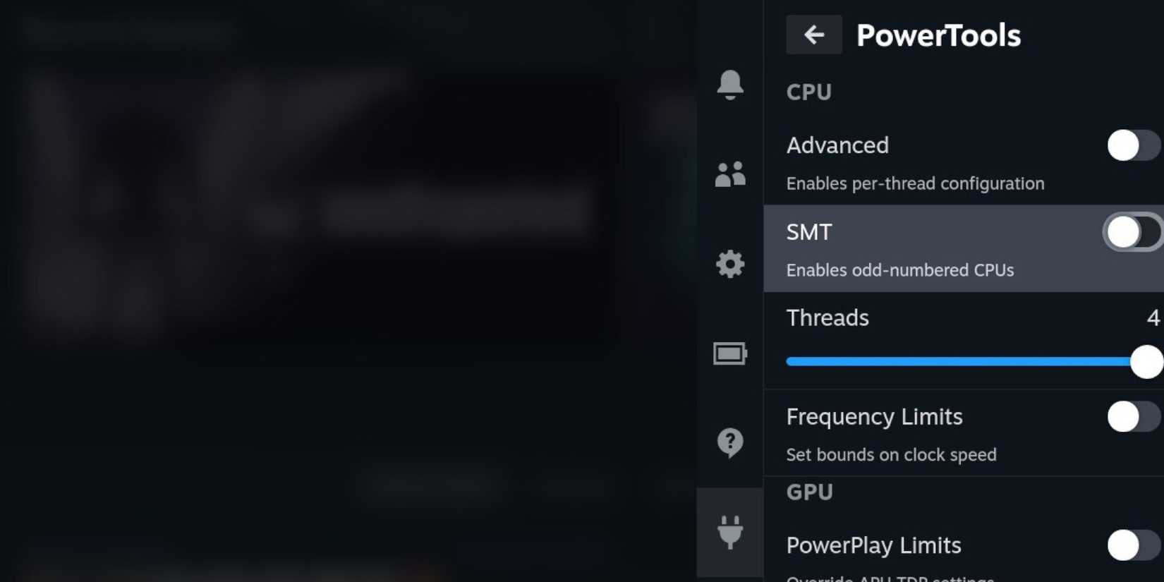 Steam Deck Power Tools SMT off