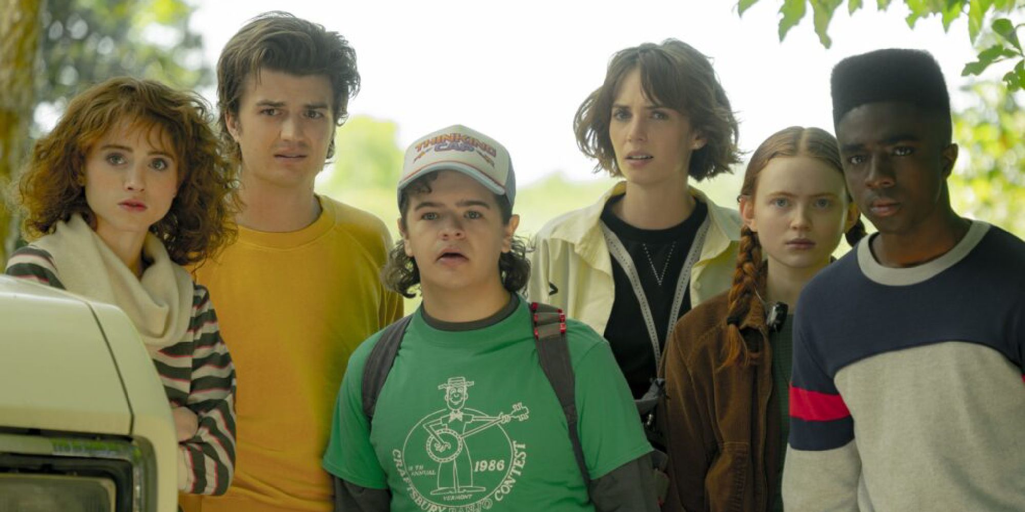 Part of the every-growing ensemble in Stranger Things, looking at something together in varying state of concern or disgust.