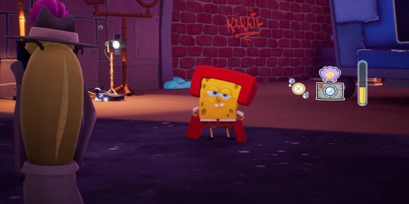Taking photos in a mini-game in SpongeBob SquarePants The Cosmic Shake