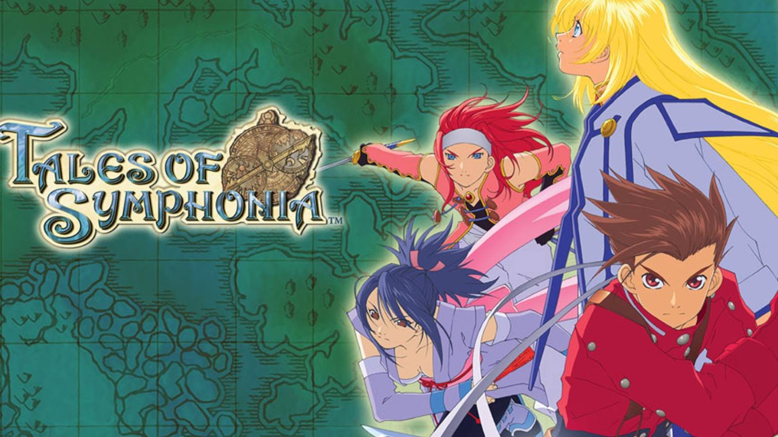 Tales of Symphonia cover art with Lloyd, Colette, Sheena and Zelos