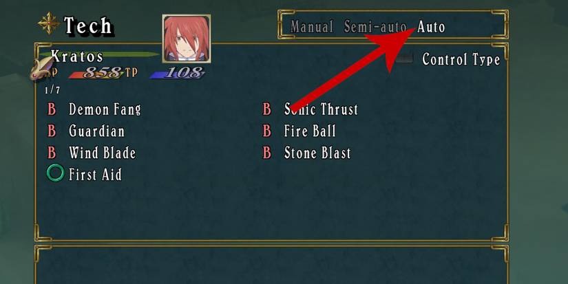 Tales of Symphonia select Auto on the Tech screen