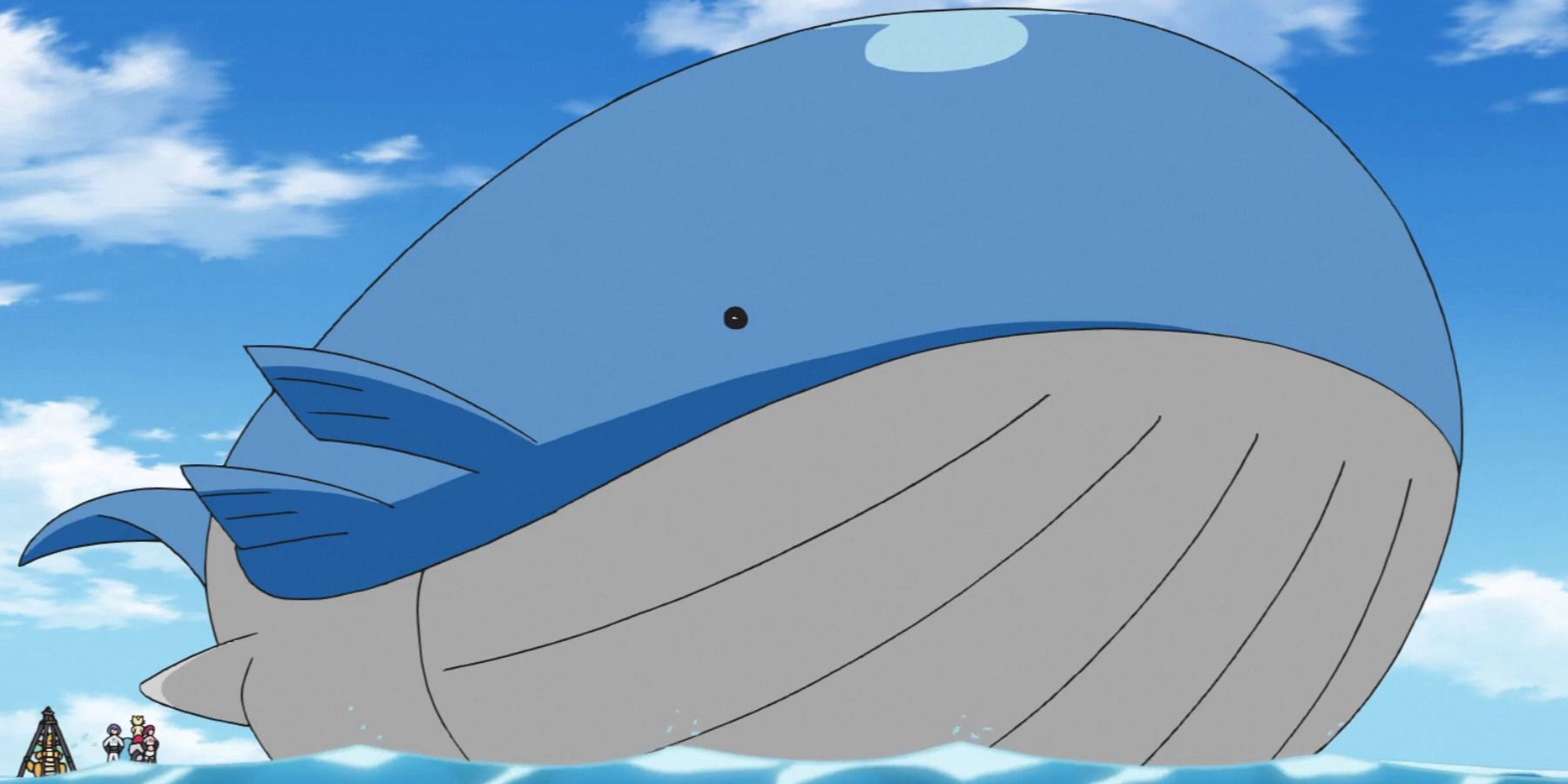 A Wailord swims in the sea