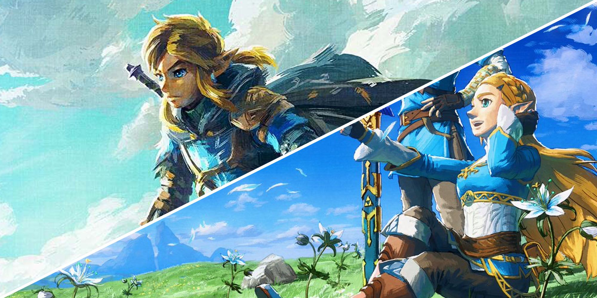 Official artwork of Link and Zelda from Tears of the Kingdom & Breath of the Wild