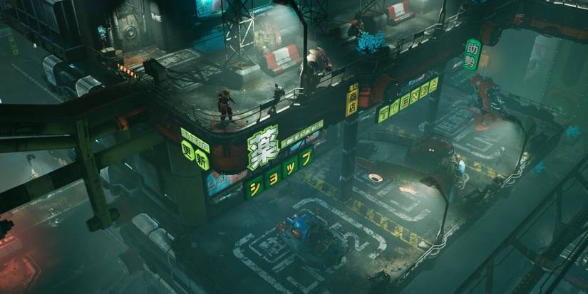 the ascent characvter standing on neon balcony