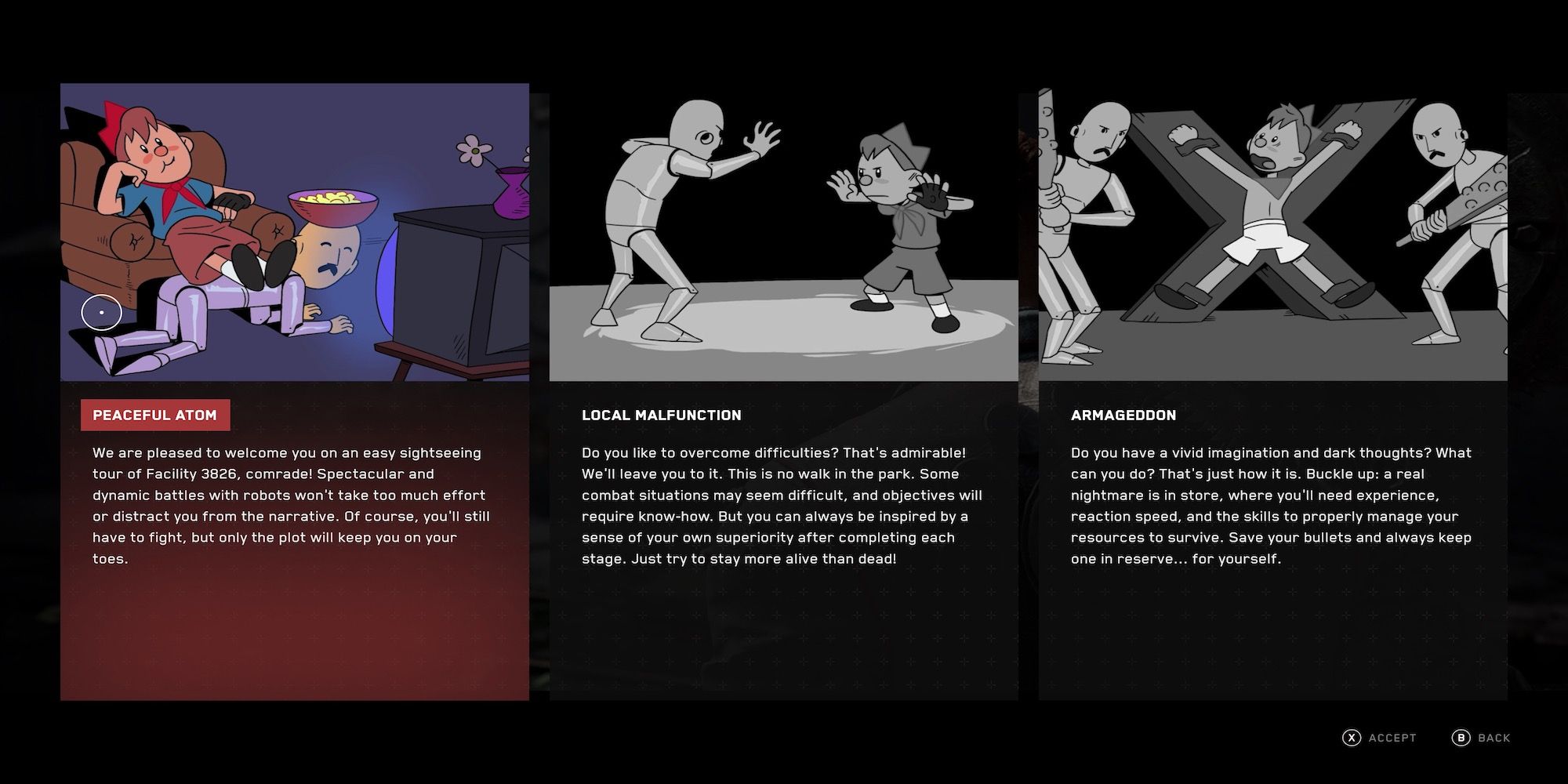 The difficulty menu in Atomic Heart