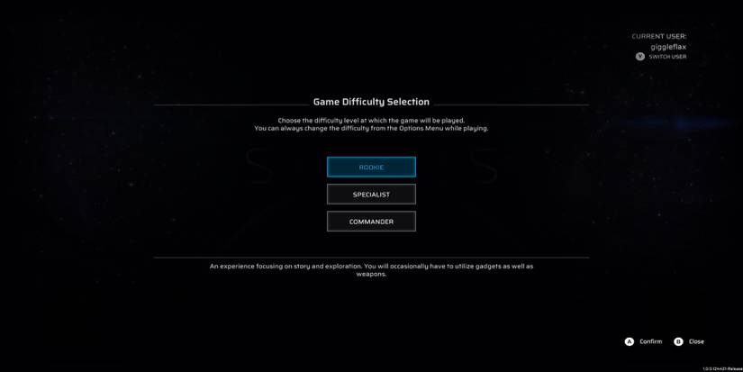The difficulty menu in Scars Above