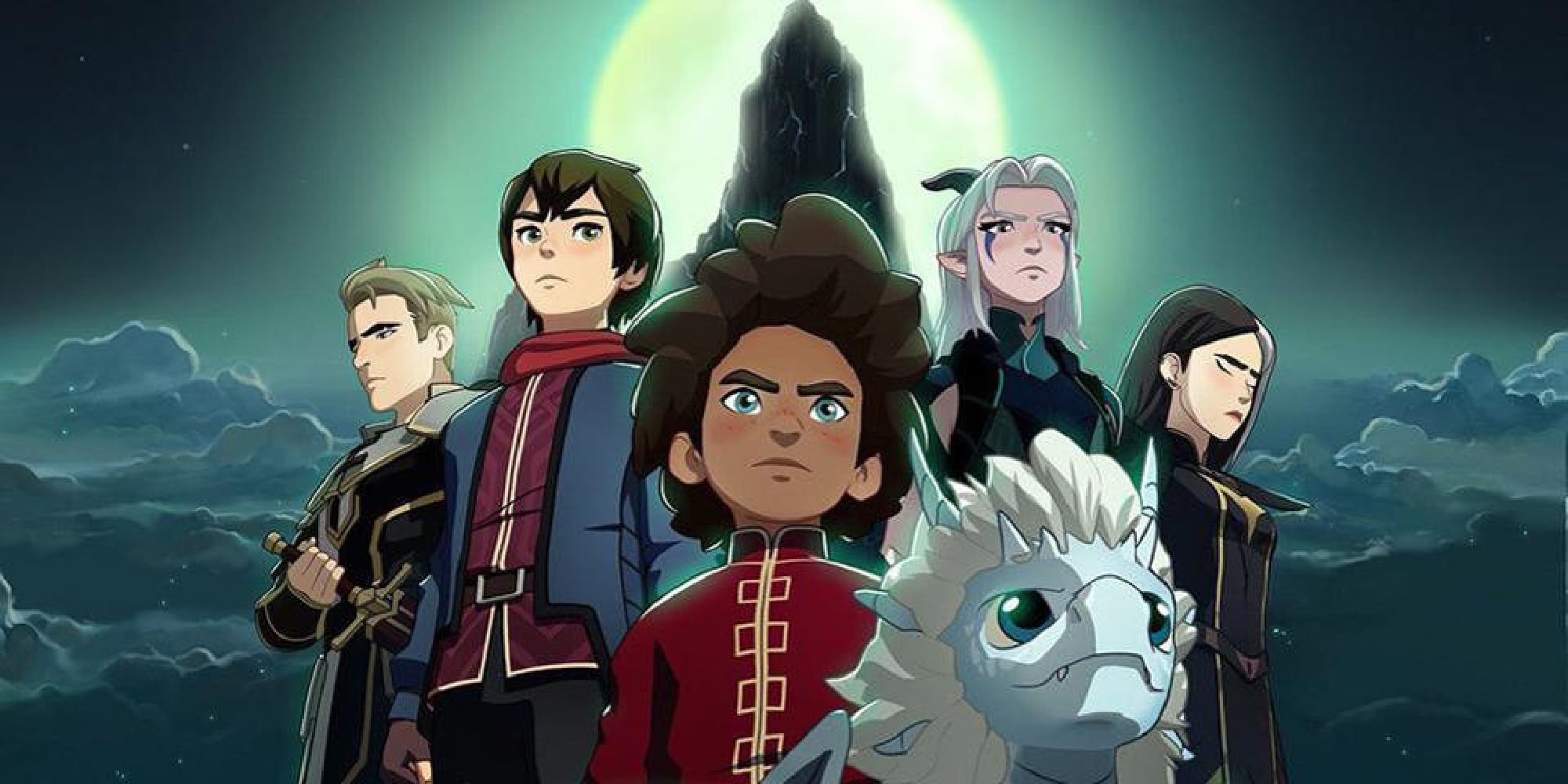 The main characters of The Dragon Prince ensembled into one heroic shot together.