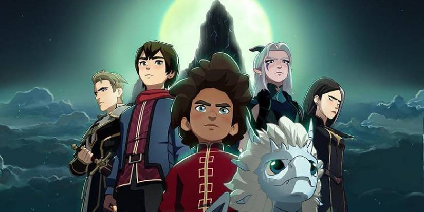 The main characters of The Dragon Prince ensembled into one heroic shot together.
