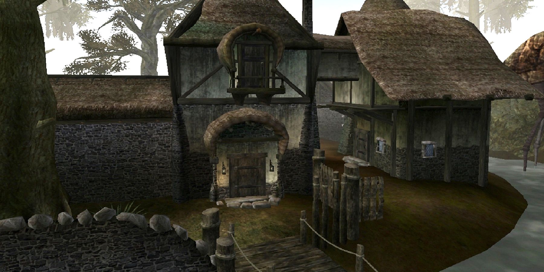 Screenshot from Morrowind showing the Census and Excise Office in Seyda Neen.