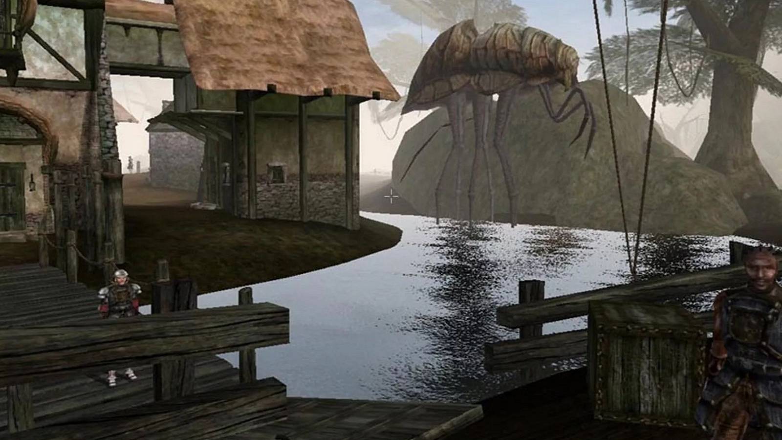 Image from The Elder Scrolls 3: Morrowind showing the fishing village of Seyda Neen.