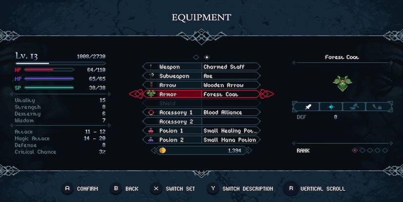 The gear menu in Elderand