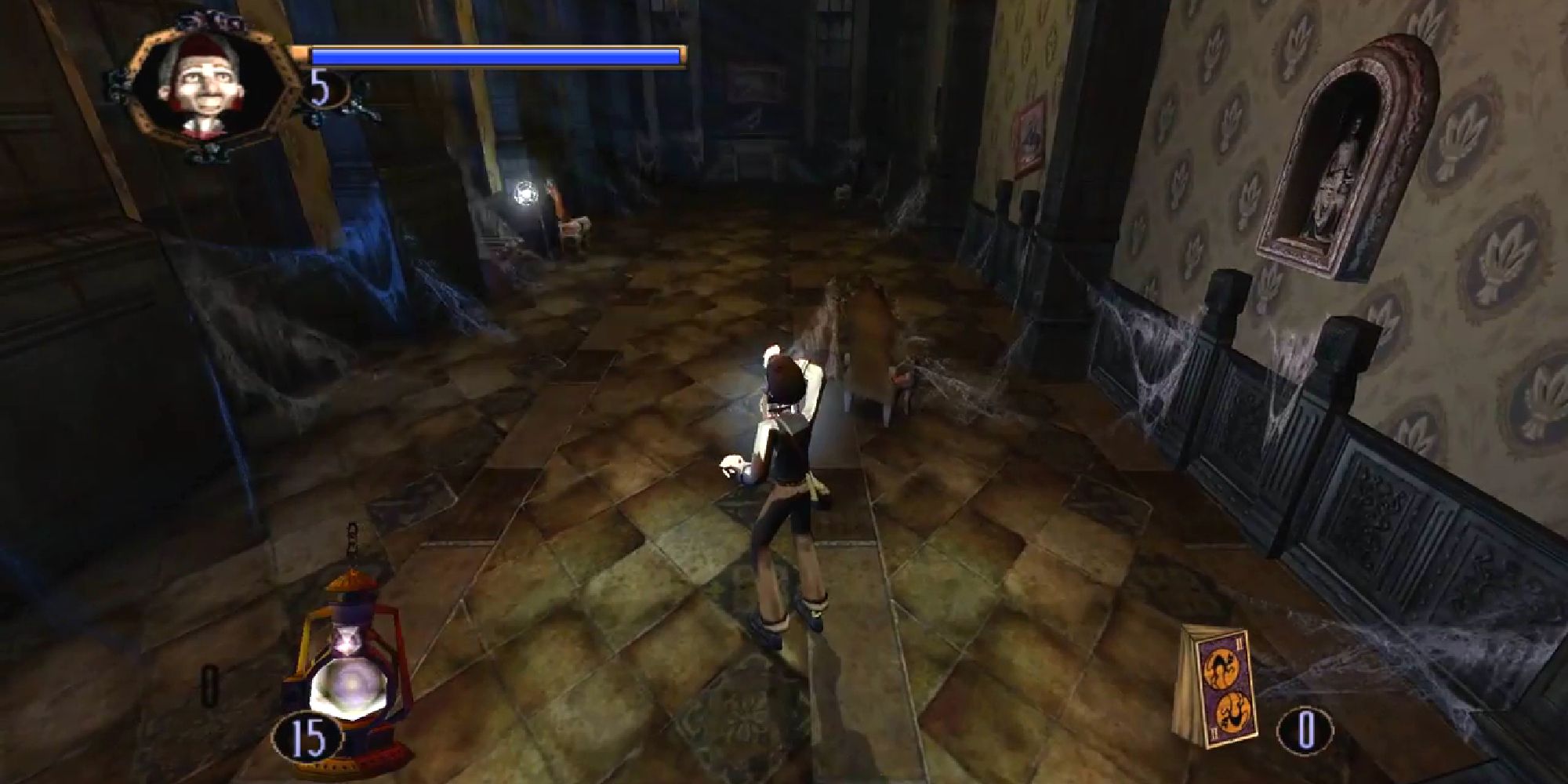 A character wielding a lantern as the explore the titular mansion. 