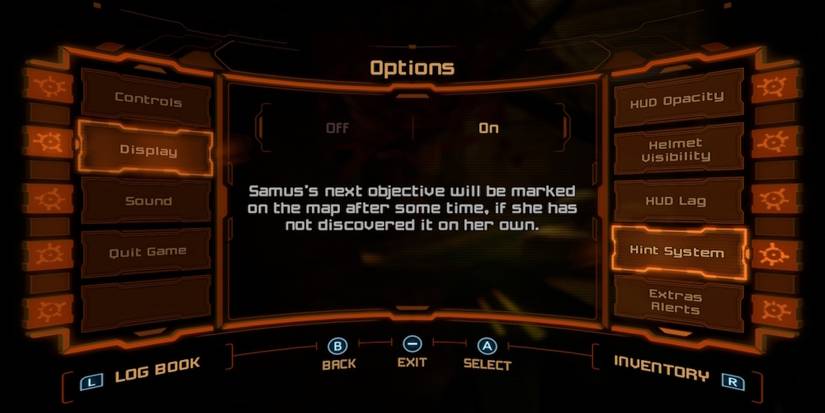 The hint system in the options in Metroid Prime Remastered