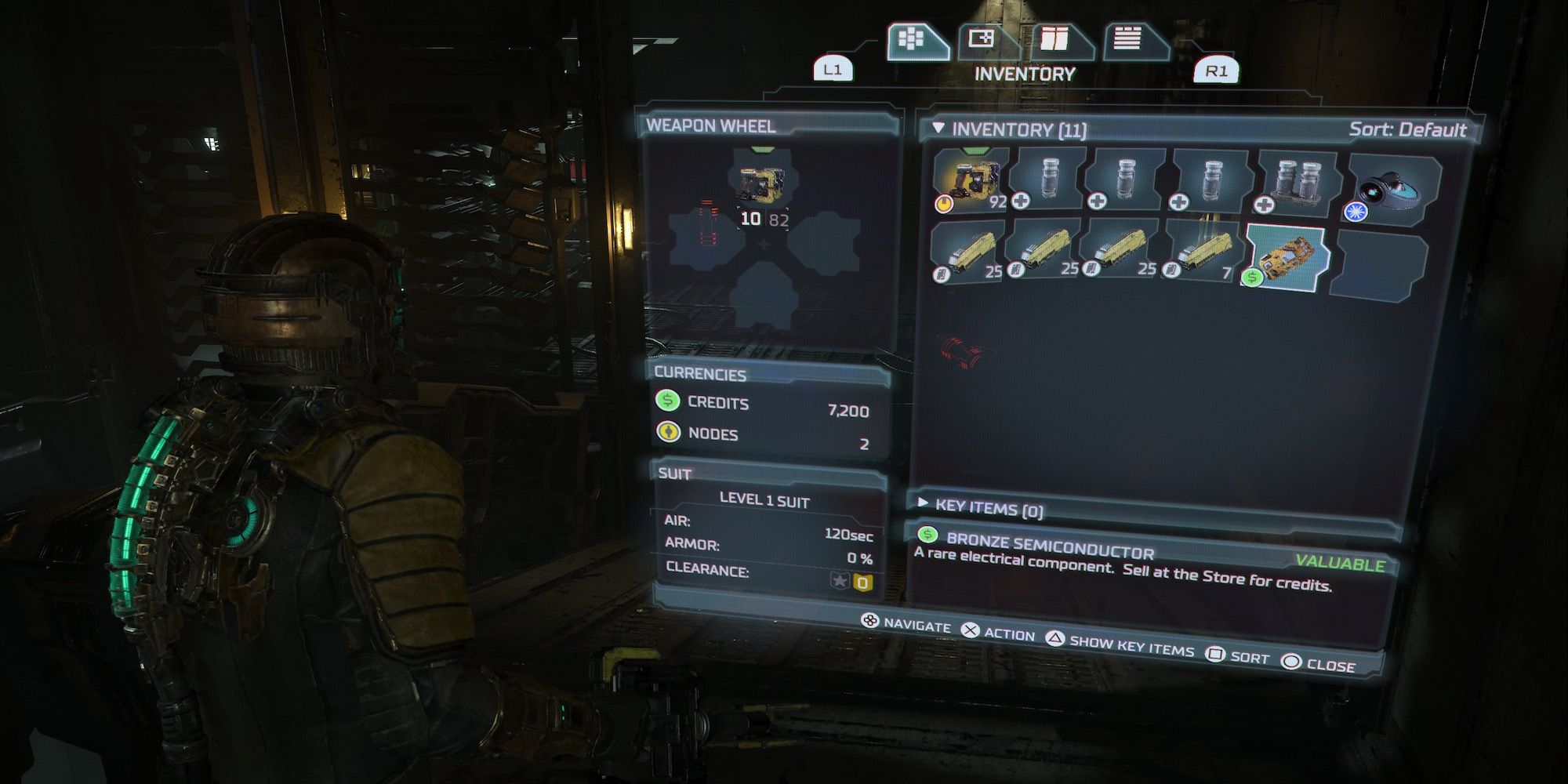 The inventory window in the Dead Space remake