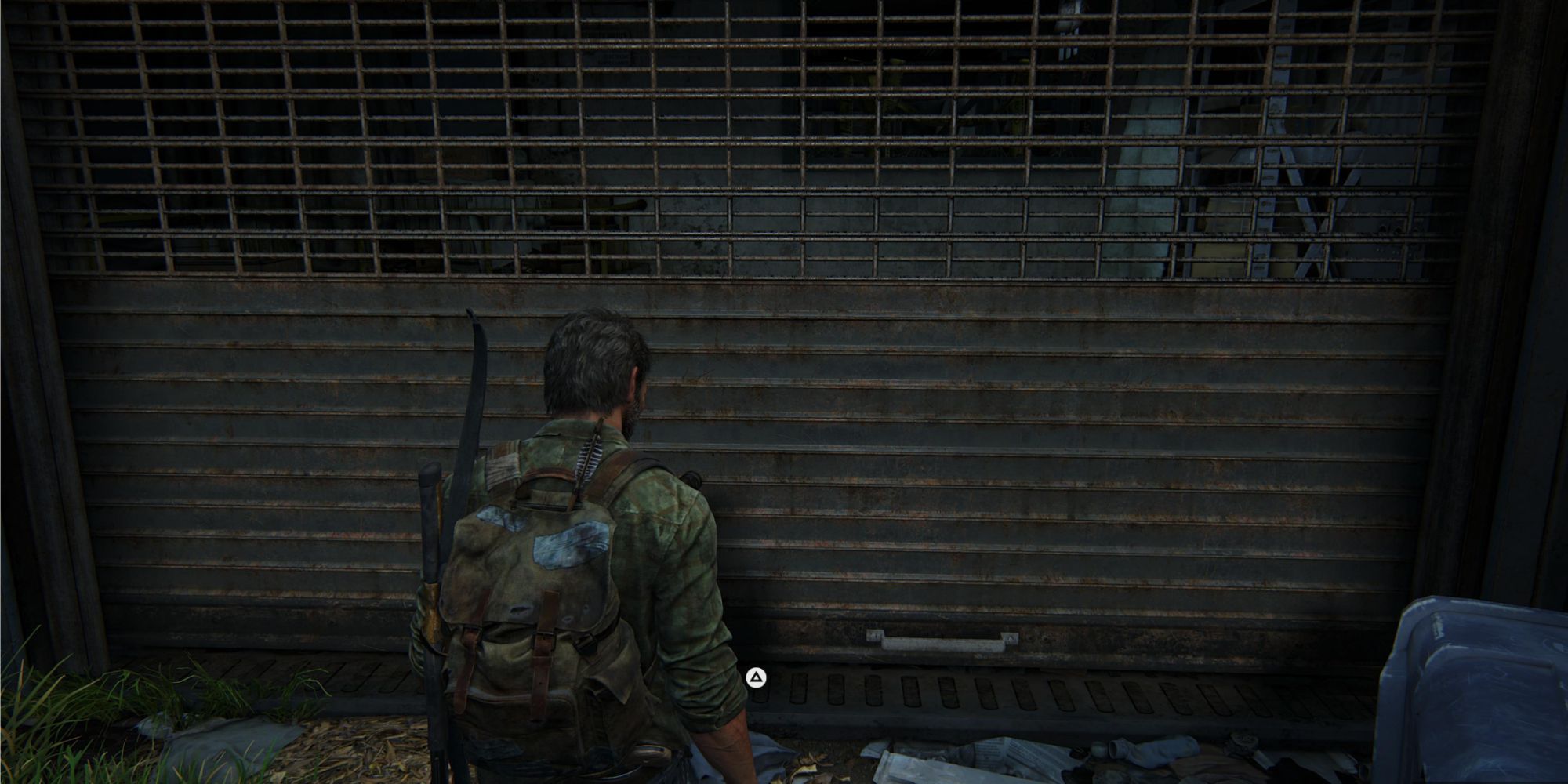 Joel takes his time lifting these doors so the game can dump its used assets