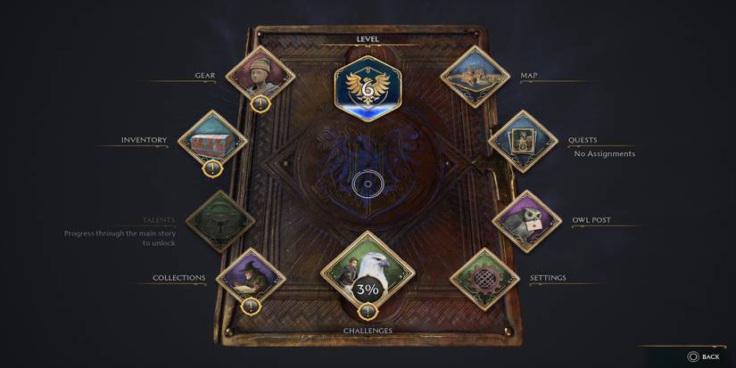 The menu in Hogwarts Legacy