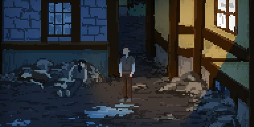 Oswald standing by plague victims in The Plague Doctor Of Wippra