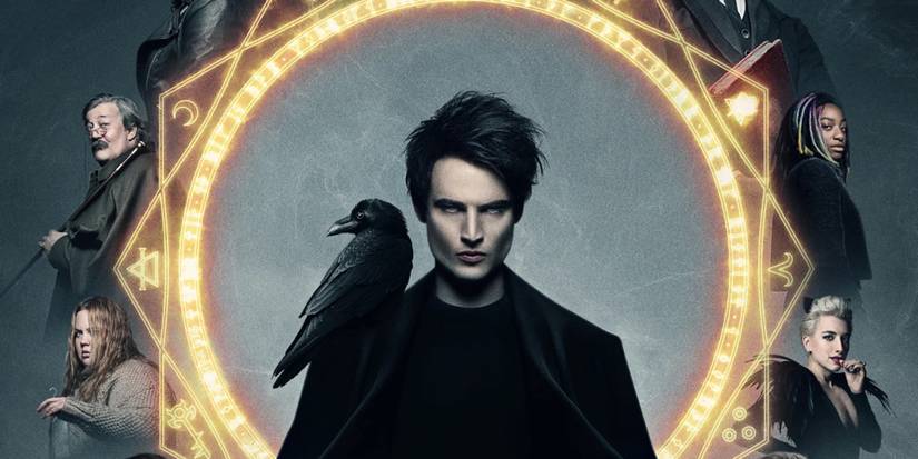 The Sandman series poster with Morpheus and Matthew the Raven in the middle