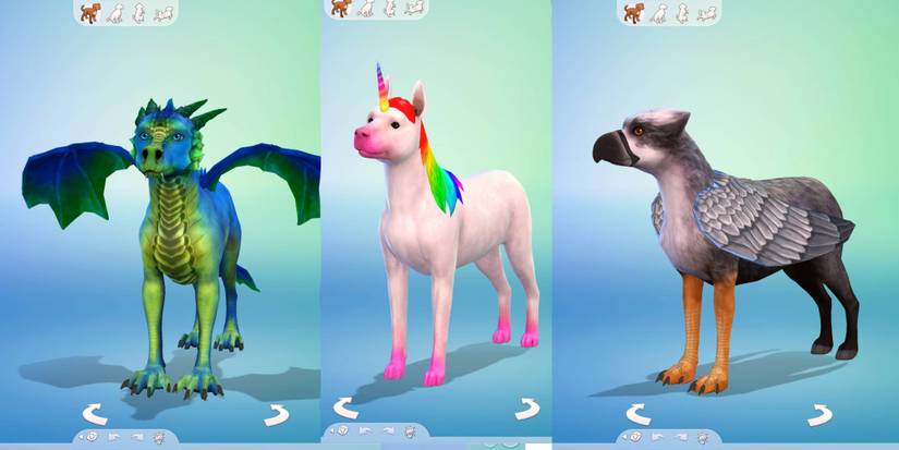 A green dragon, unicorn, and hippogriff downloadable from The Sims 4 Gallery