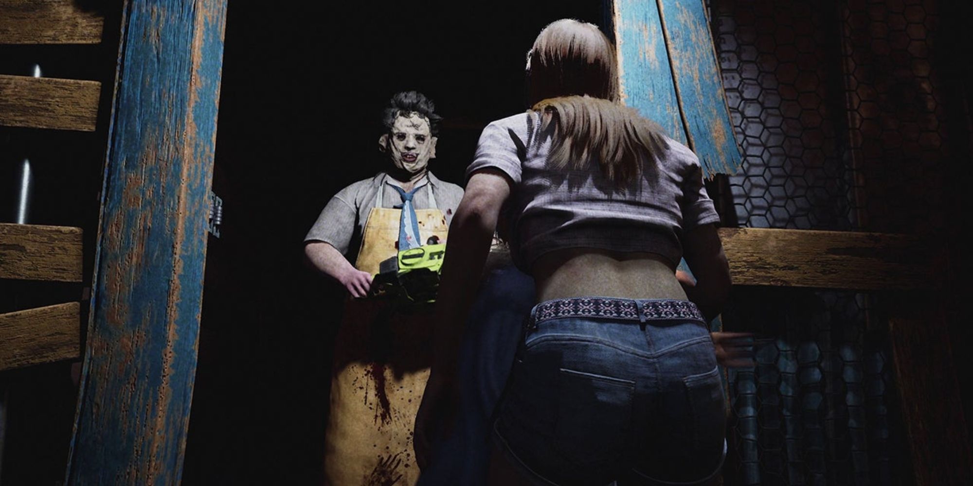 Leatherface and girl in The Texas Chain Saw Massacre