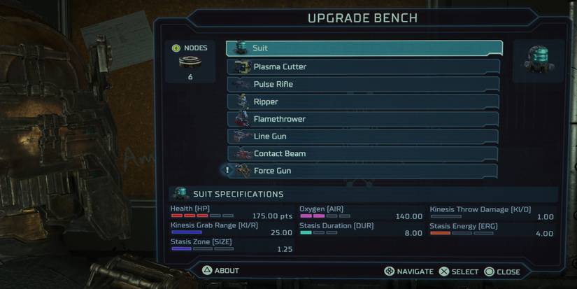 The upgrade bench in the Dead Space remake