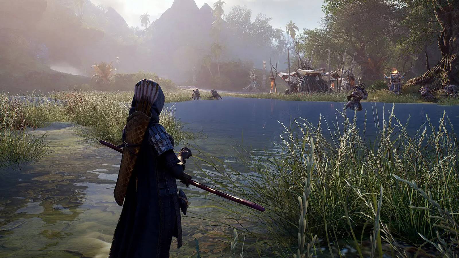 throne and liberty character with bow in marsh