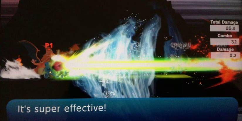 Squirtle, Ivysaur, and Charizard using Triple Finish against a CPU