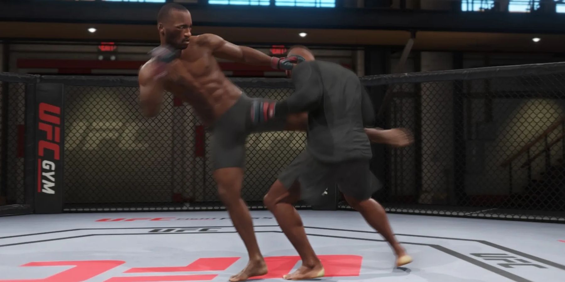 UFC Usman Leon throwing a body kick in the gym