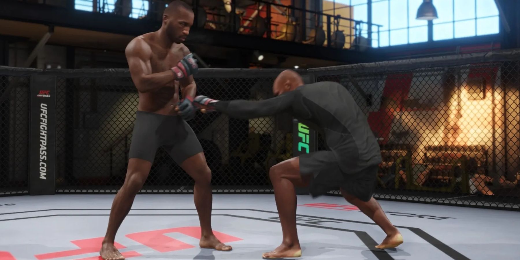 UFC Usman throwing a bodyshot against Edwards in the gym