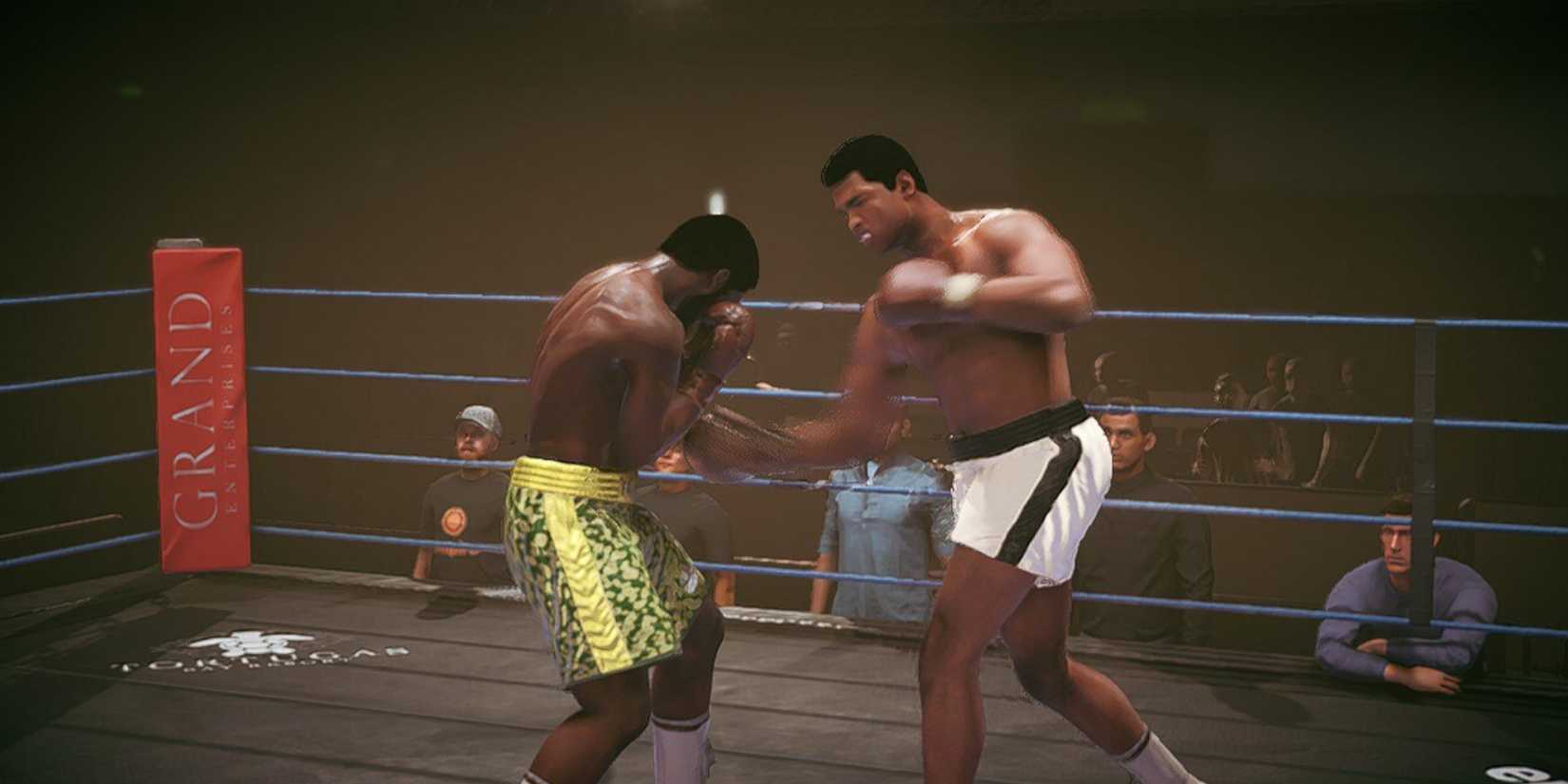 Undisputed Frazier blocking a hook to the body-1