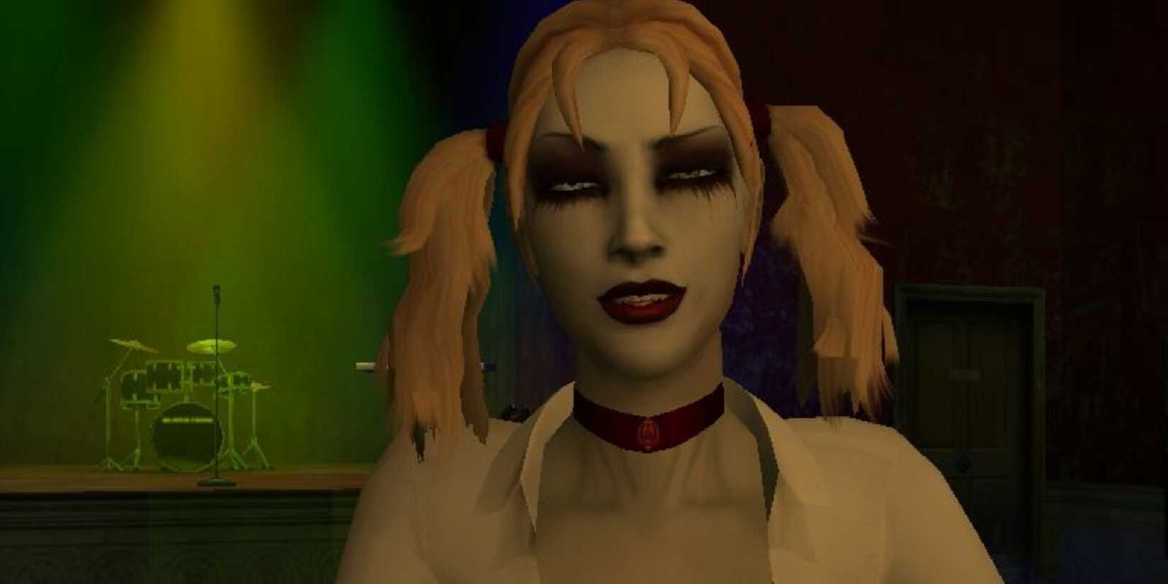 Vampire: the Masquerade - Bloodlines - The blonde, pig-tailed owner of the Asylum club Jeanette, addressing the player in her club.