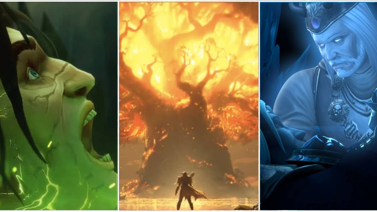 Varian dies, Teldrassil burns and King Terenas Menethil hold Arthas as he dies in World of Warcraft